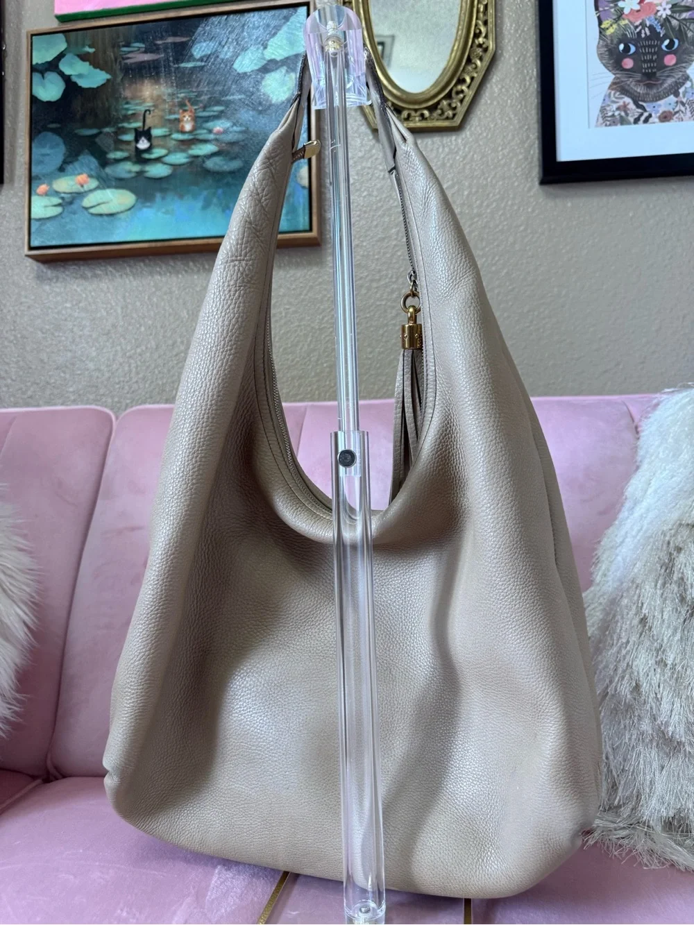 💯Authentic Gucci SOHO Pebbled Tan Leather Hobo Bag Shoulder Bag w Tassel